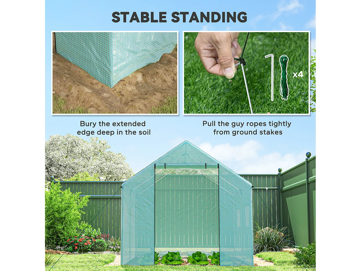 Outsunny Tunnel Greenhouse with PE Cover, Wide Door, 2 x 3 m, Green