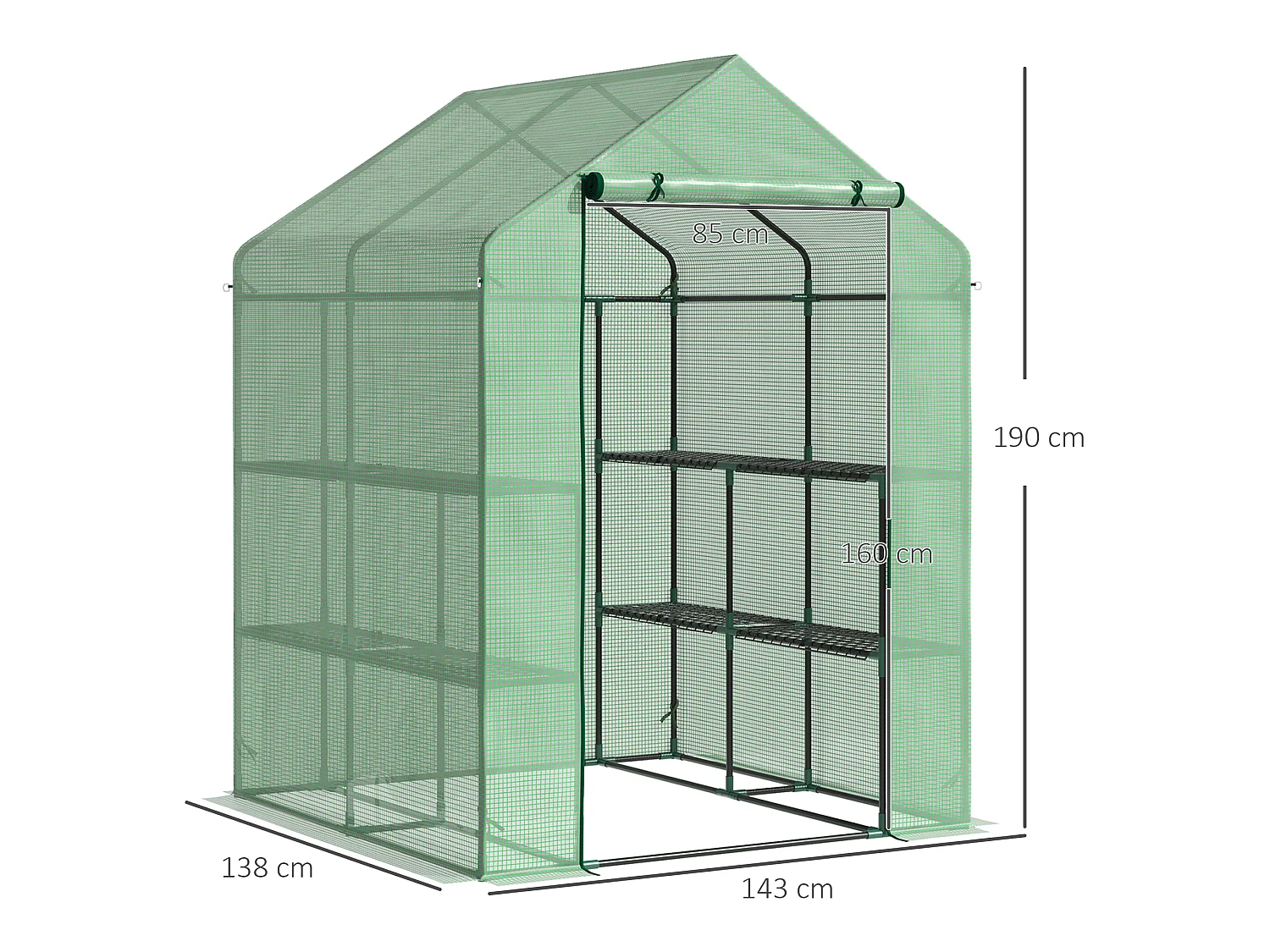 Outsunny Walk in Garden Greenhouse Outdoor Grow House w/ Shelves, 143x138x190cm