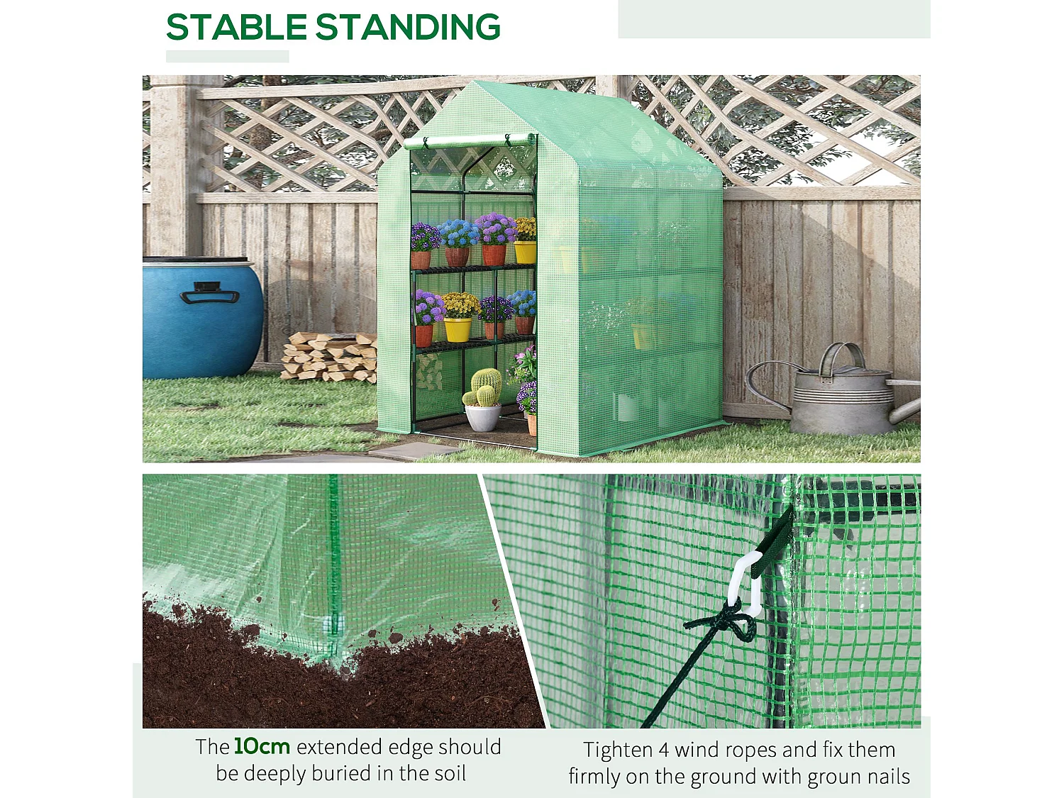 Outsunny Walk in Garden Greenhouse Outdoor Grow House w/ Shelves, 143x138x190cm