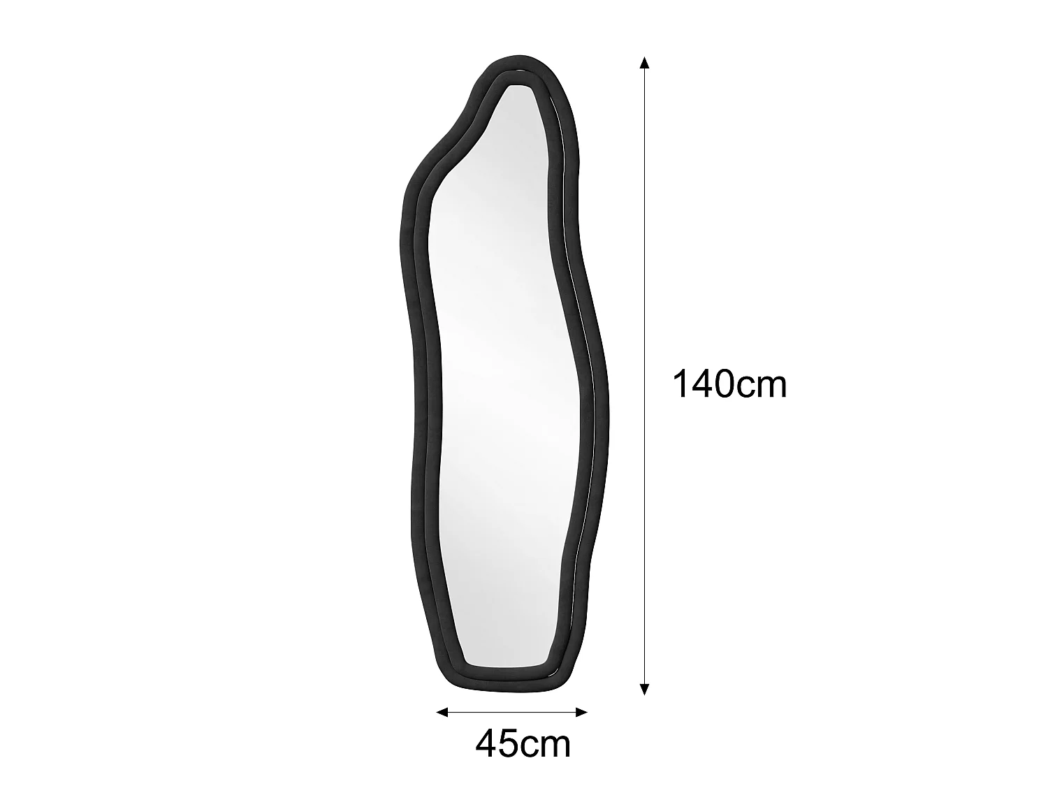Miroir irrégulier 140×45 cm avec cadre en velours Noir – Design moderne, verre trempé HD