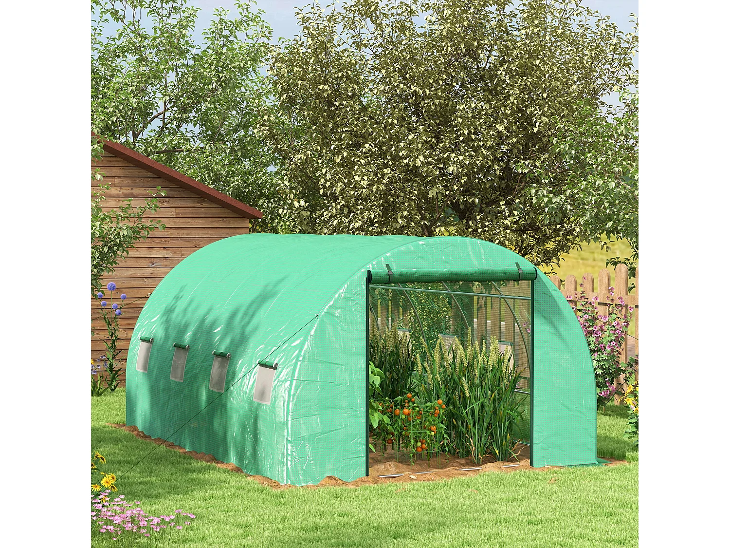 Outsunny Polytunnel Green House with Sprinkler System, Wide Door, 4 x 3(m)