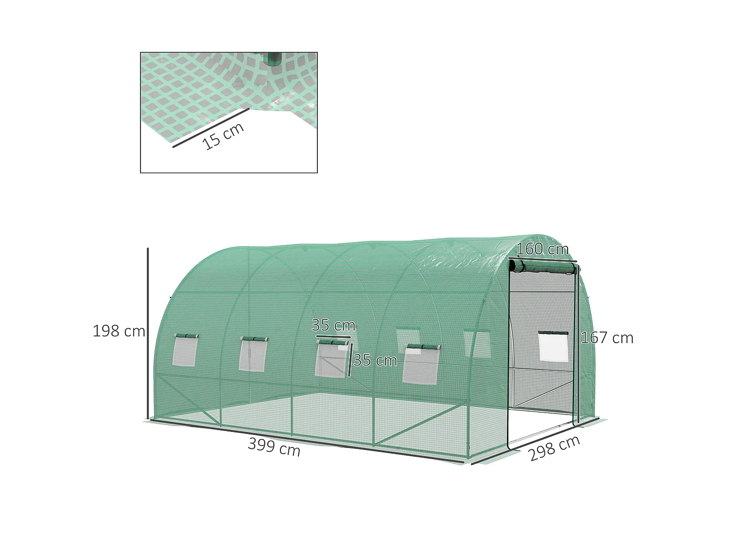 Outsunny Polytunnel Green House with Sprinkler System, Wide Door, 4 x 3(m)