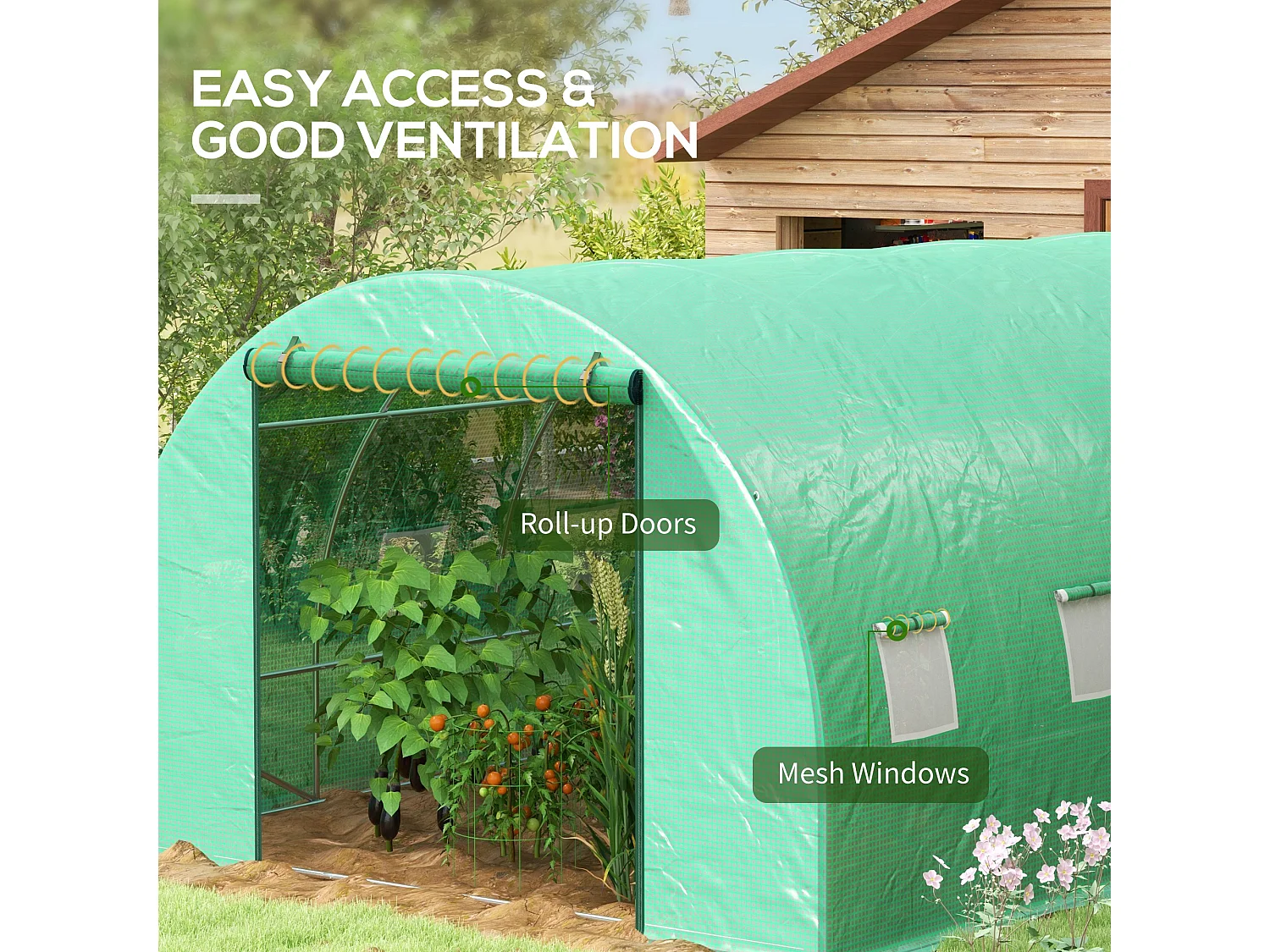 Outsunny Polytunnel Green House with Sprinkler System, Wide Door, 4 x 3(m)