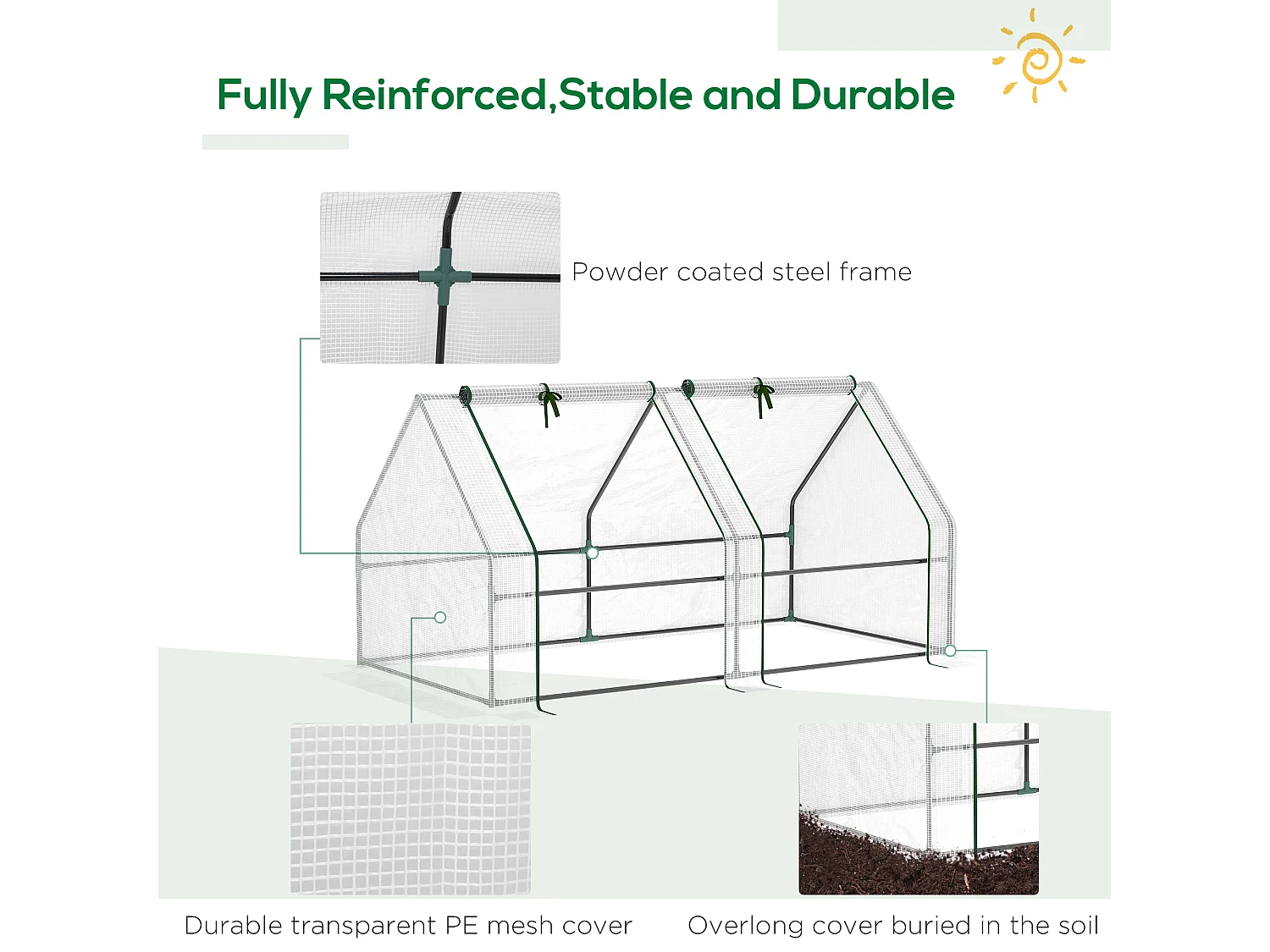 Outsunny Mini Small Greenhouse with Steel Frame & PE Cover & Window, White