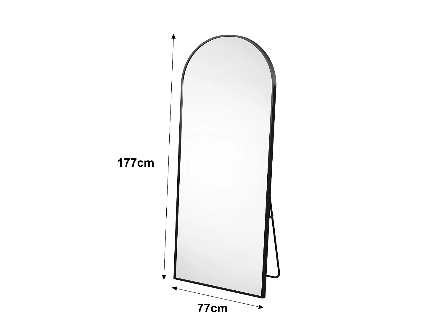 Miroir sur pied incurvé noir 177 x 77  cm - cadre noir- verre trempé - grand miroir plein pied