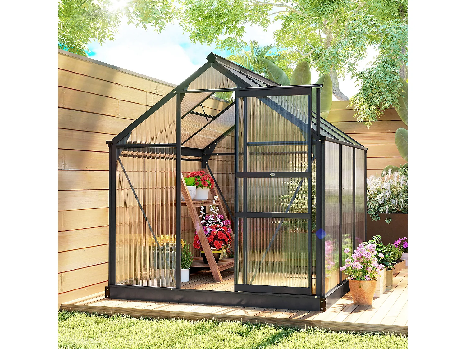 Outsunny 6x6ft Walk-In Polycarbonate Greenhouse Plant Grow Galvanized Aluminium