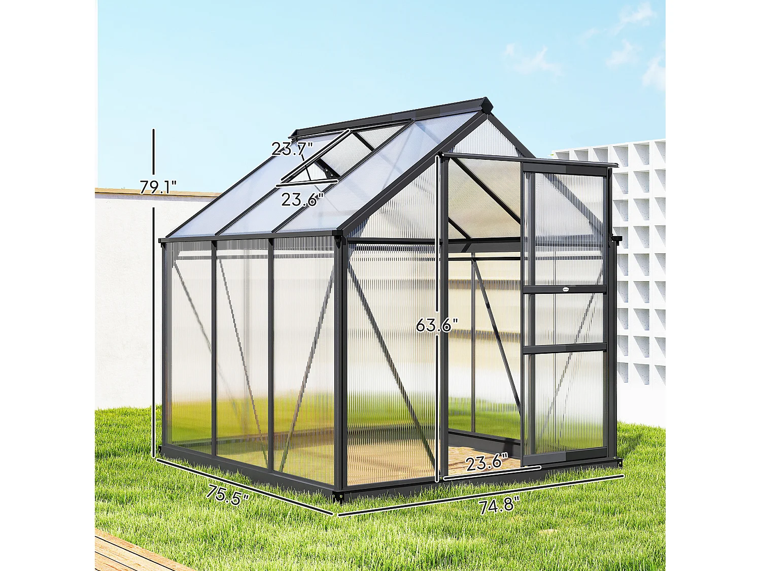 Outsunny 6x6ft Walk-In Polycarbonate Greenhouse Plant Grow Galvanized Aluminium