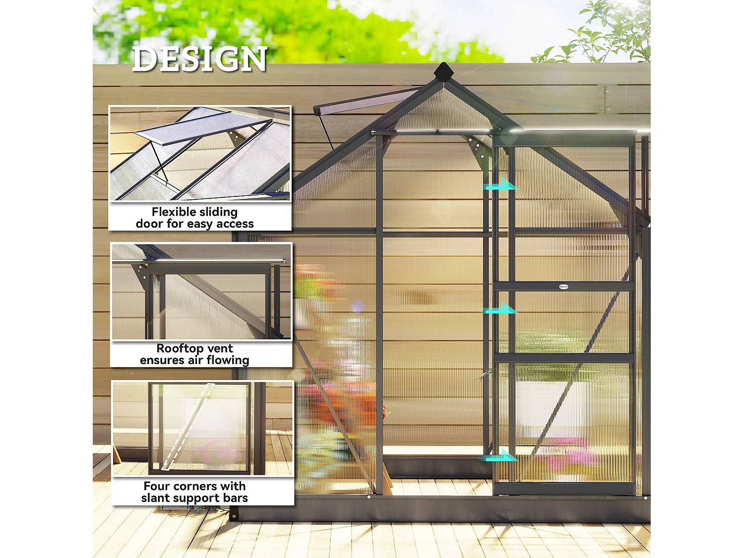 Outsunny 6x6ft Walk-In Polycarbonate Greenhouse Plant Grow Galvanized Aluminium