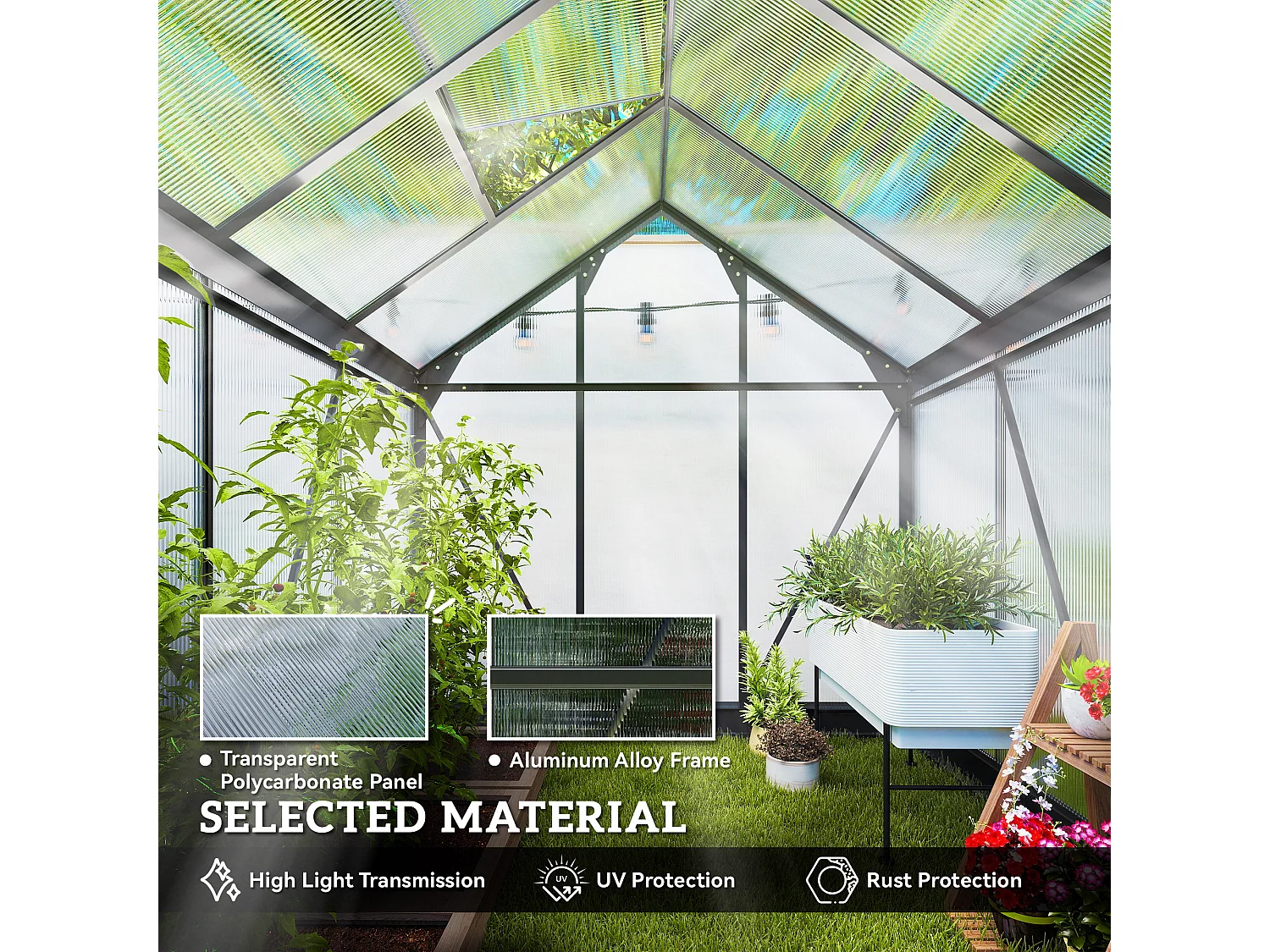 Outsunny 6x6ft Walk-In Polycarbonate Greenhouse Plant Grow Galvanized Aluminium
