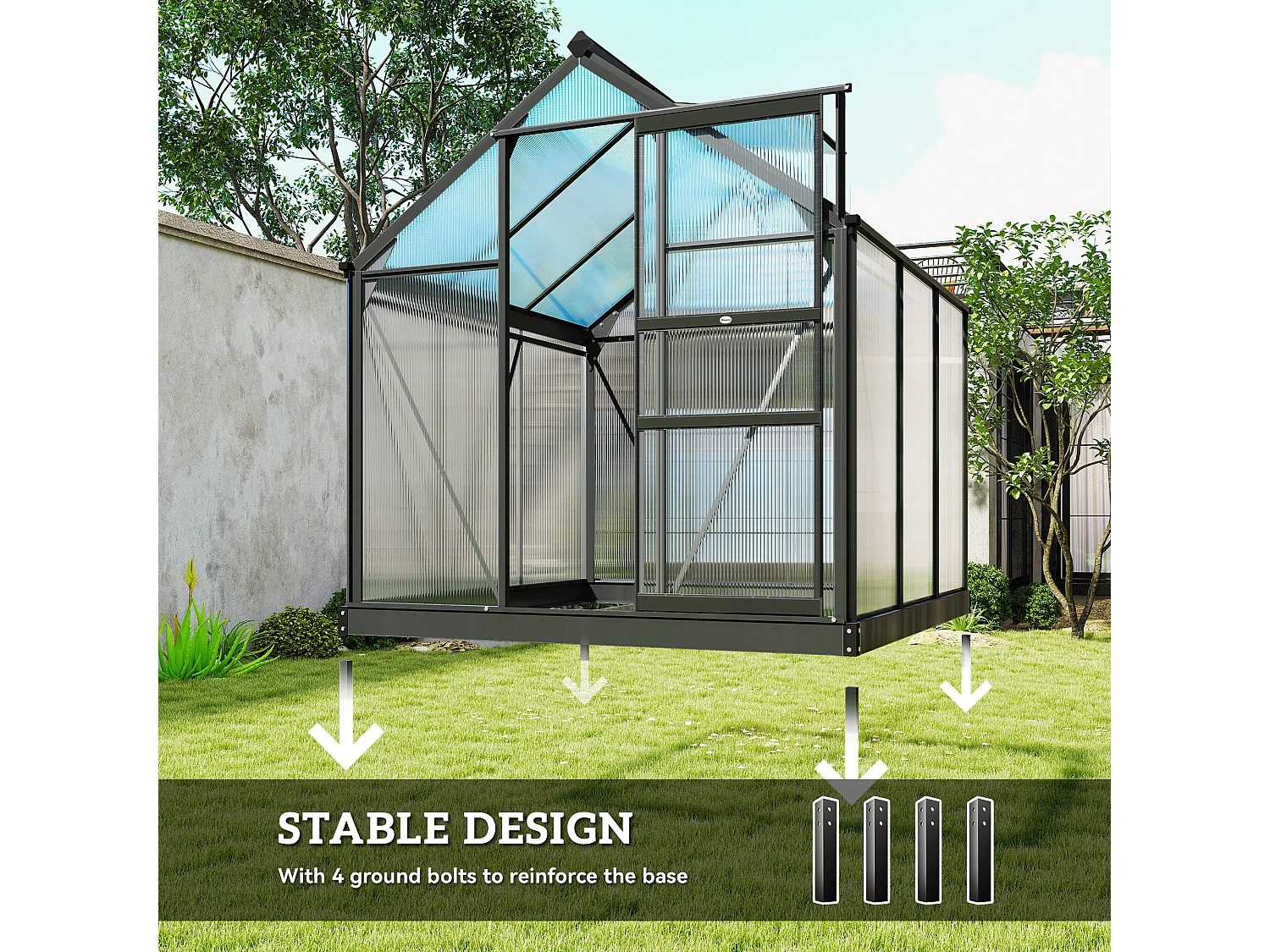 Outsunny 6x6ft Walk-In Polycarbonate Greenhouse Plant Grow Galvanized Aluminium