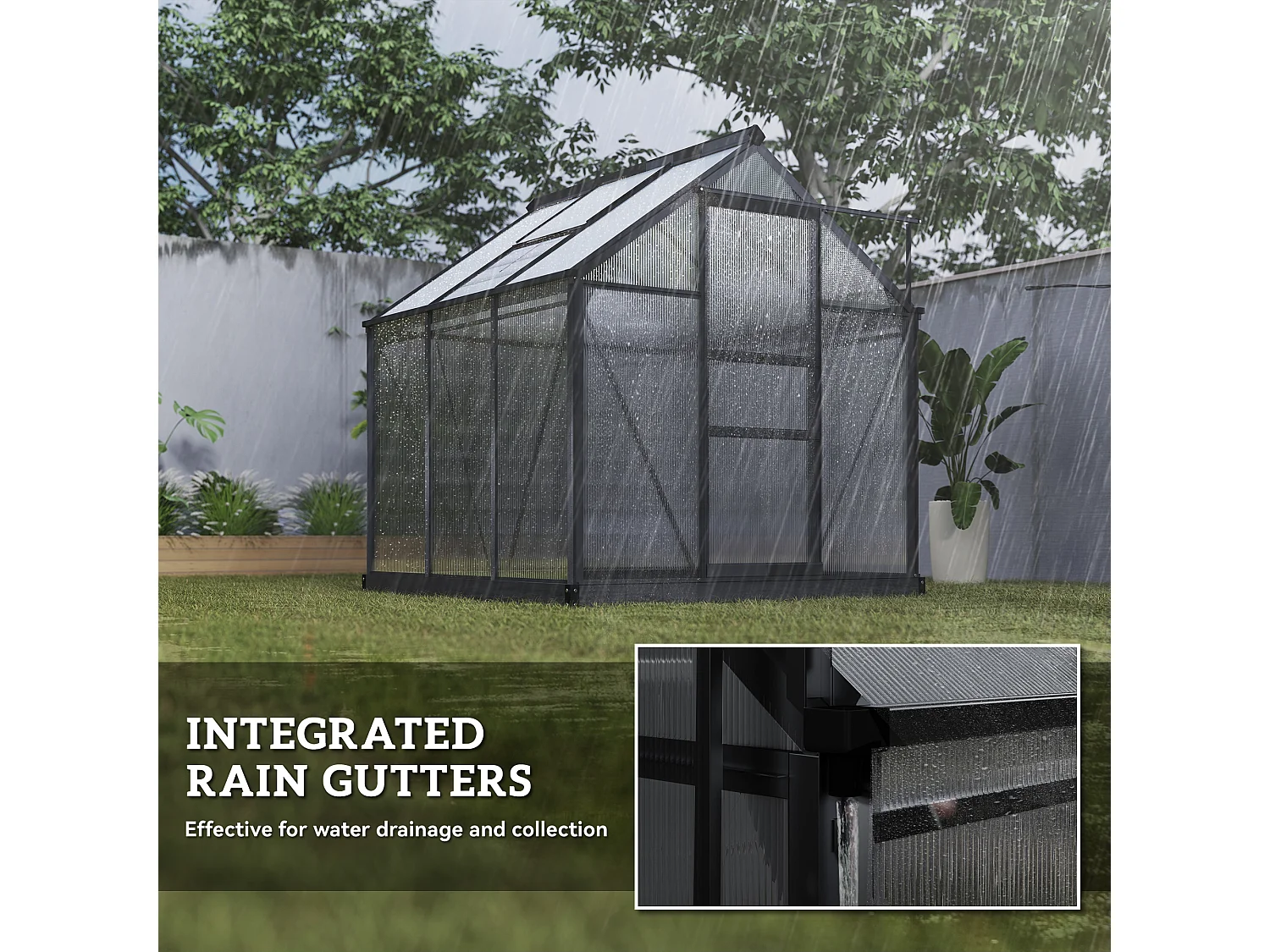 Outsunny 6x6ft Walk-In Polycarbonate Greenhouse Plant Grow Galvanized Aluminium