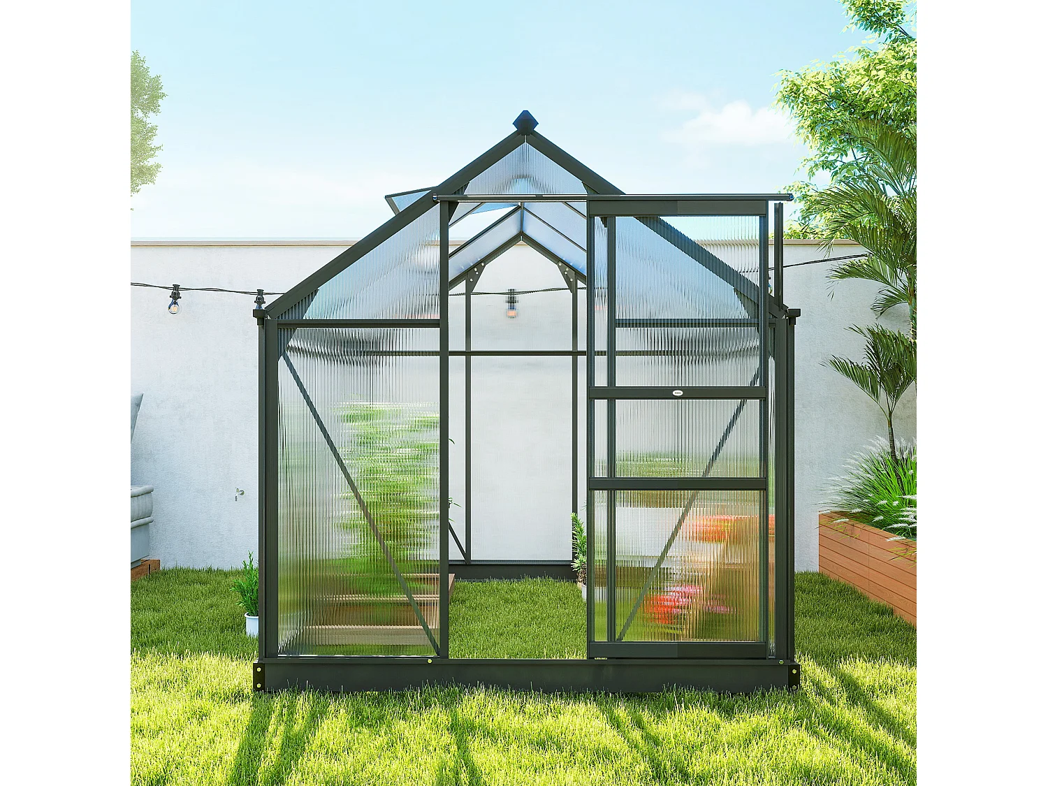 Outsunny 6x6ft Walk-In Polycarbonate Greenhouse Plant Grow Galvanized Aluminium