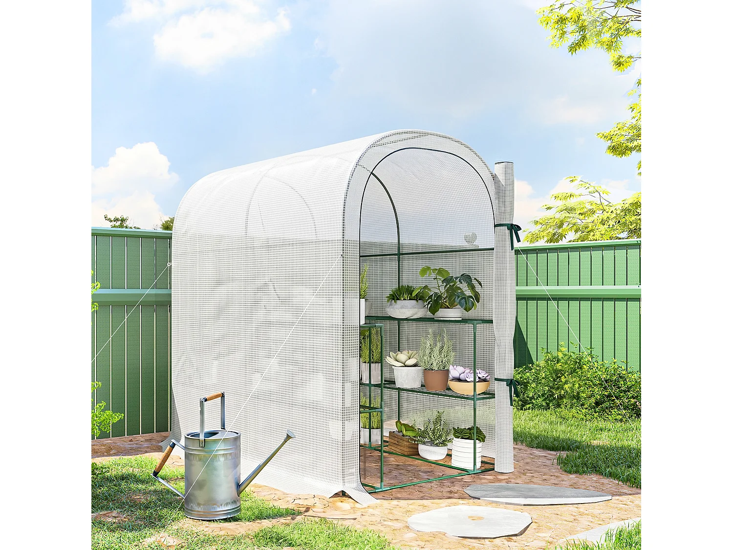 Outsunny Walk-in Greenhouse Garden Plant Growhouse with Roll-up Door, White