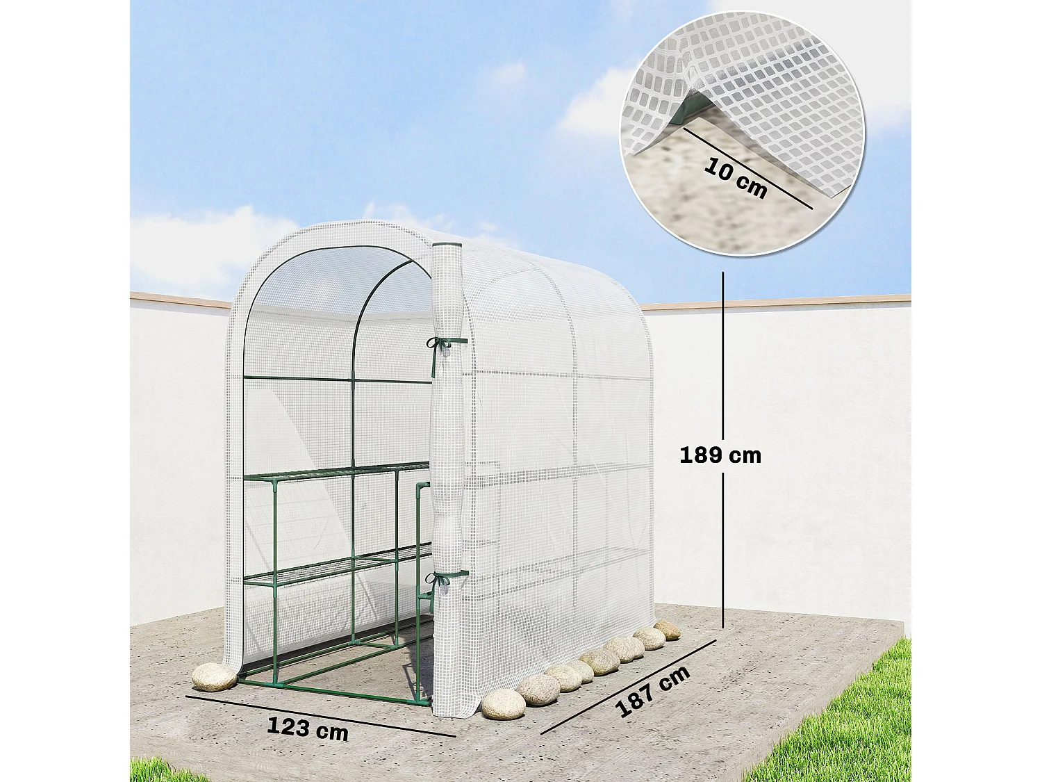 Outsunny Walk-in Greenhouse Garden Plant Growhouse with Roll-up Door, White