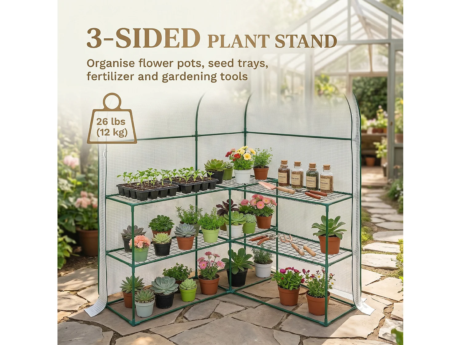 Outsunny Walk-in Greenhouse Garden Plant Growhouse with Roll-up Door, White
