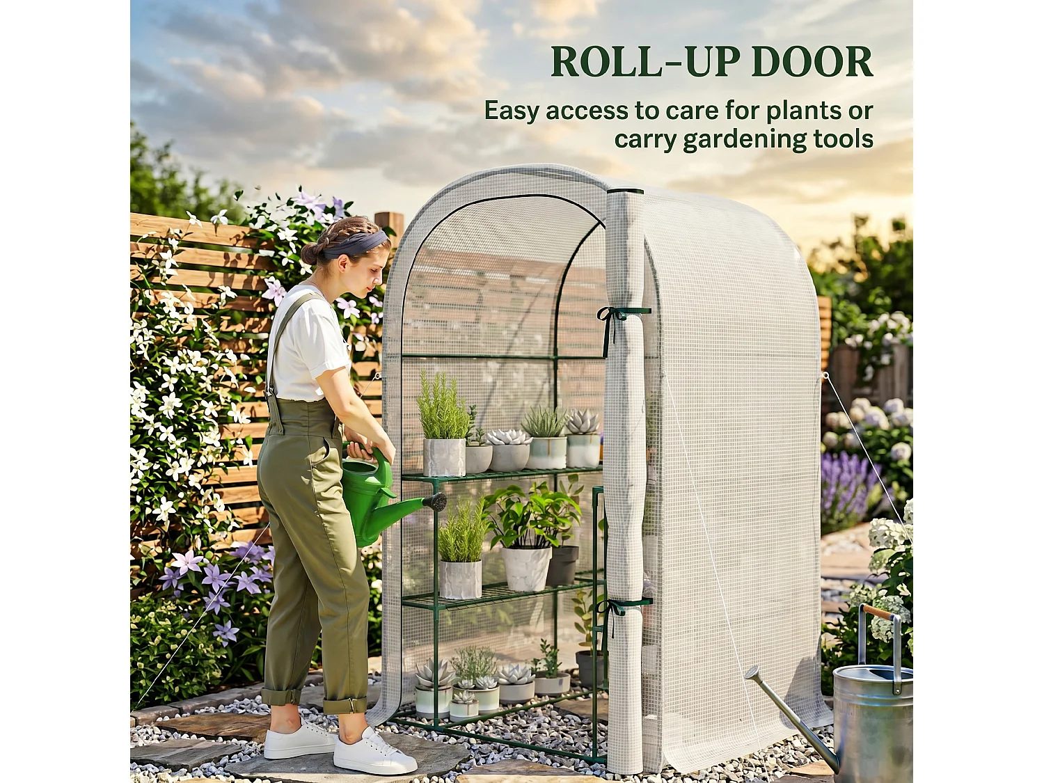 Outsunny Walk-in Greenhouse Garden Plant Growhouse with Roll-up Door, White