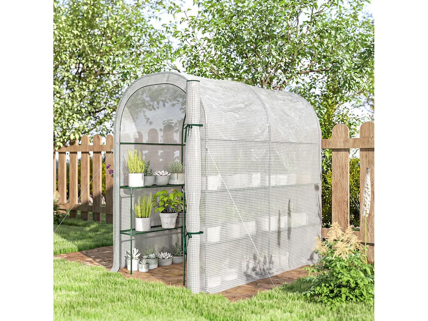 Outsunny Walk-in Greenhouse Garden Plant Growhouse with Roll-up Door, White