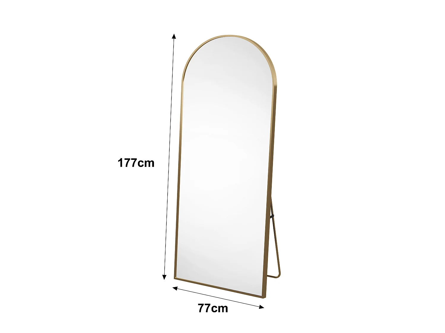 Miroir sur pied incurvé doré 177  x 77 cm - cadre doré- verre trempé - grand miroir plein pied
