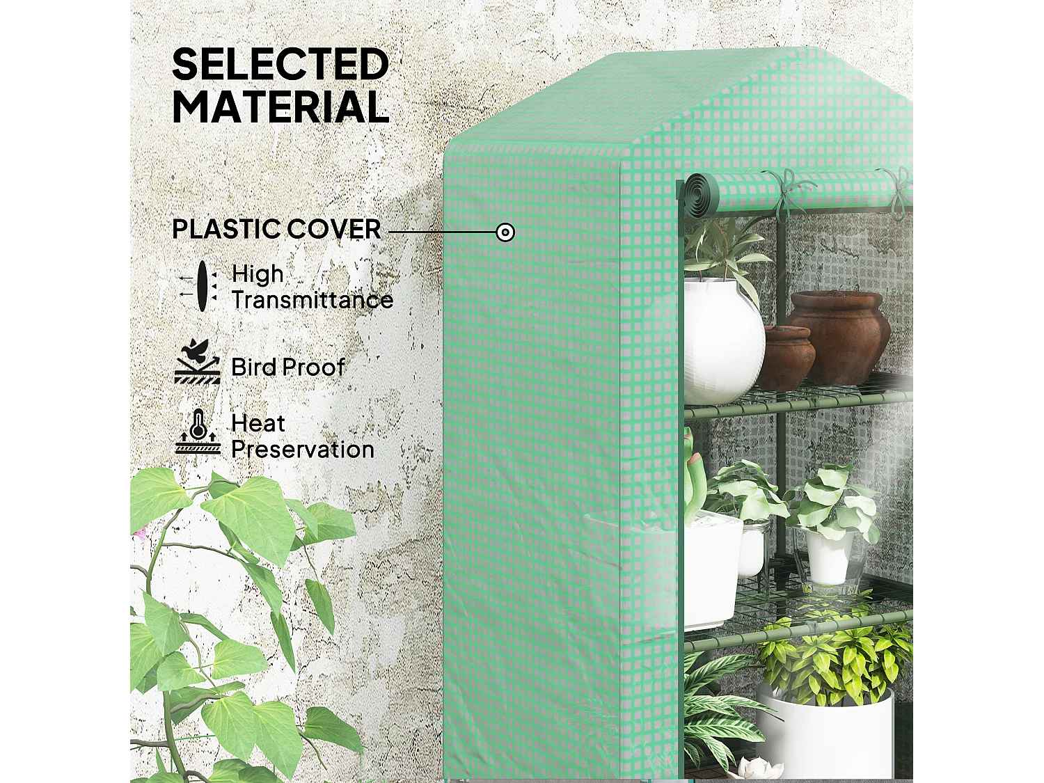 Outsunny 3 Tier Mini Greenhouse Grow House w/ Roll Up Door, Green