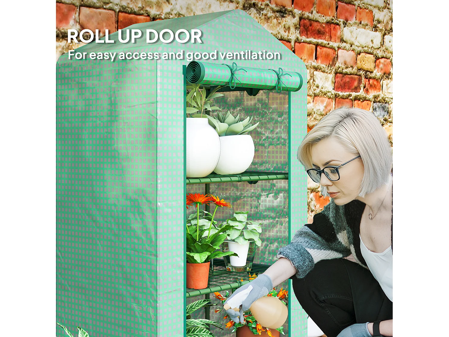 Outsunny 3 Tier Mini Greenhouse Grow House w/ Roll Up Door, Green