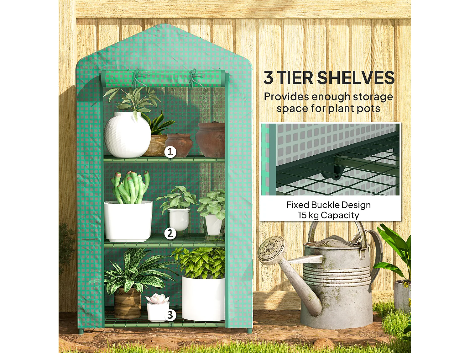 Outsunny 3 Tier Mini Greenhouse Grow House w/ Roll Up Door, Green