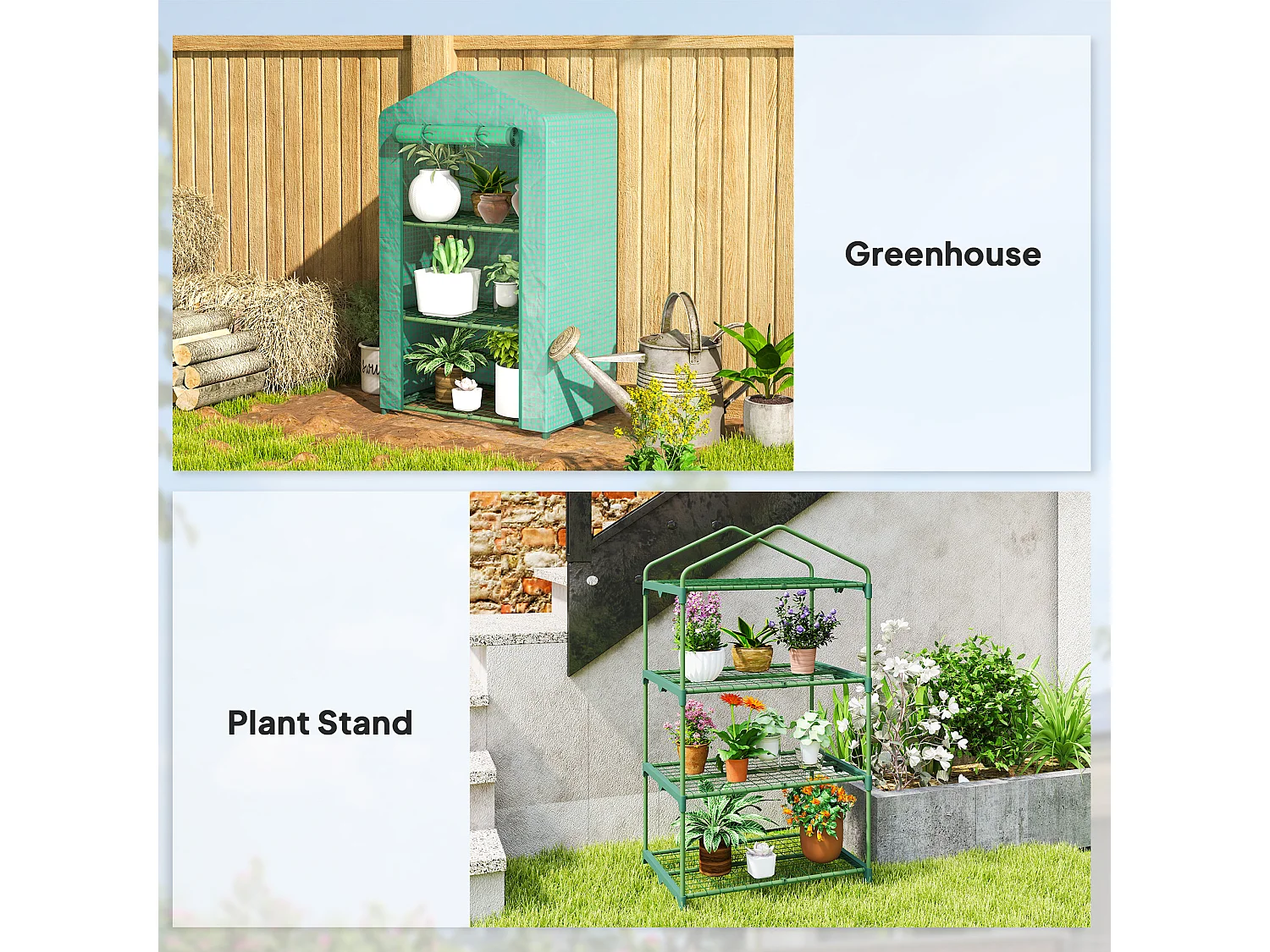Outsunny 3 Tier Mini Greenhouse Grow House w/ Roll Up Door, Green