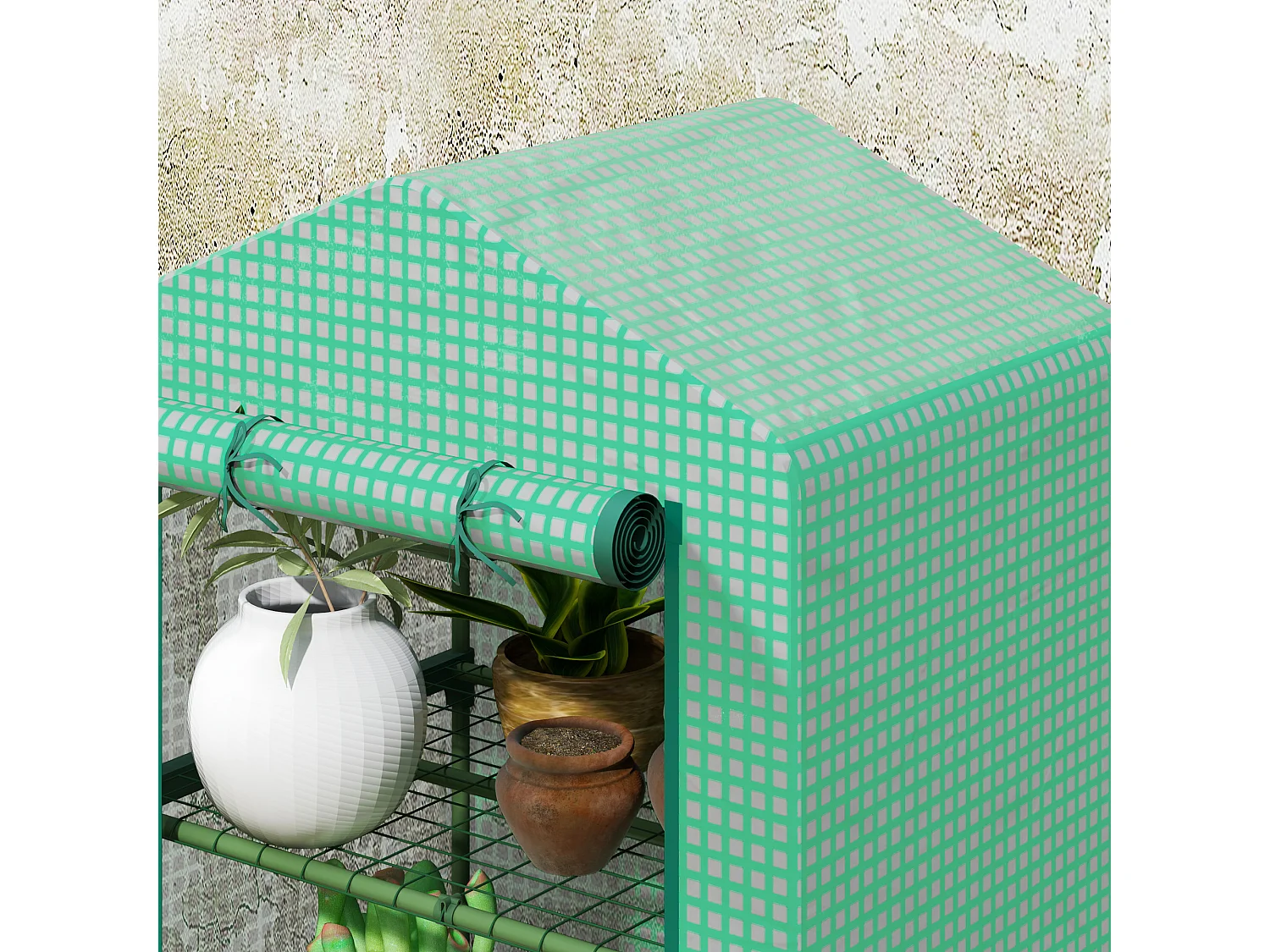Outsunny 3 Tier Mini Greenhouse Grow House w/ Roll Up Door, Green