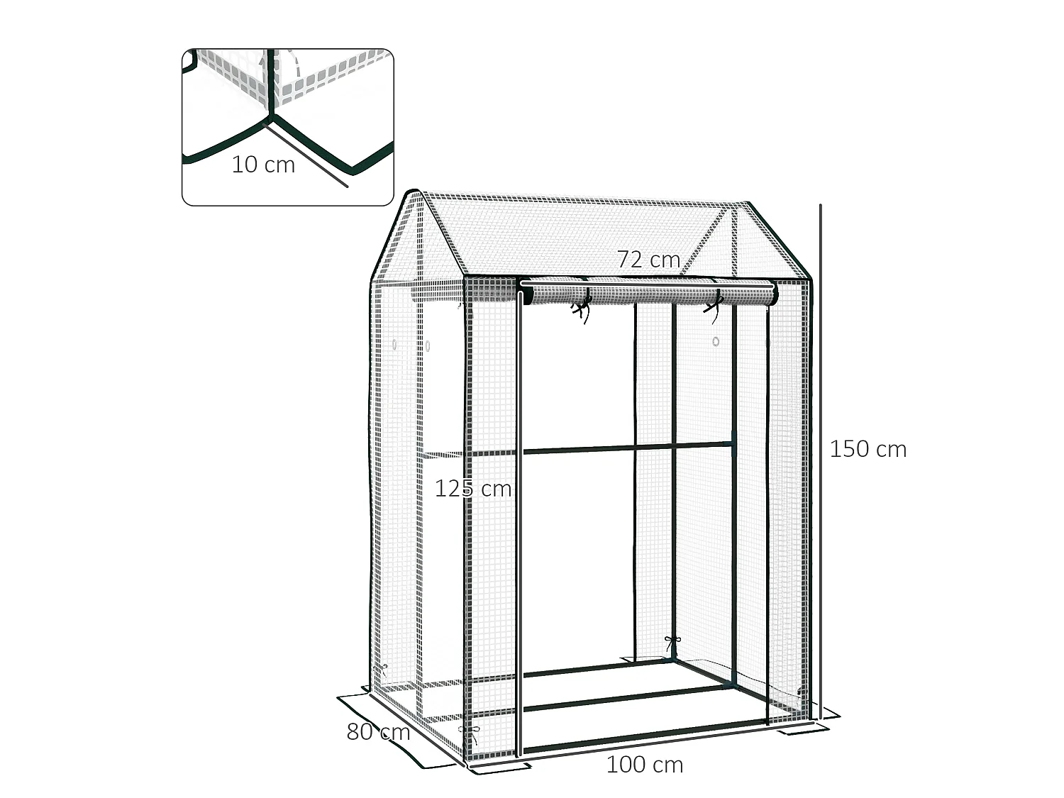 Outsunny Greenhouse with 2 Roll-up Doors and Vent Holes, 100x80x150cm