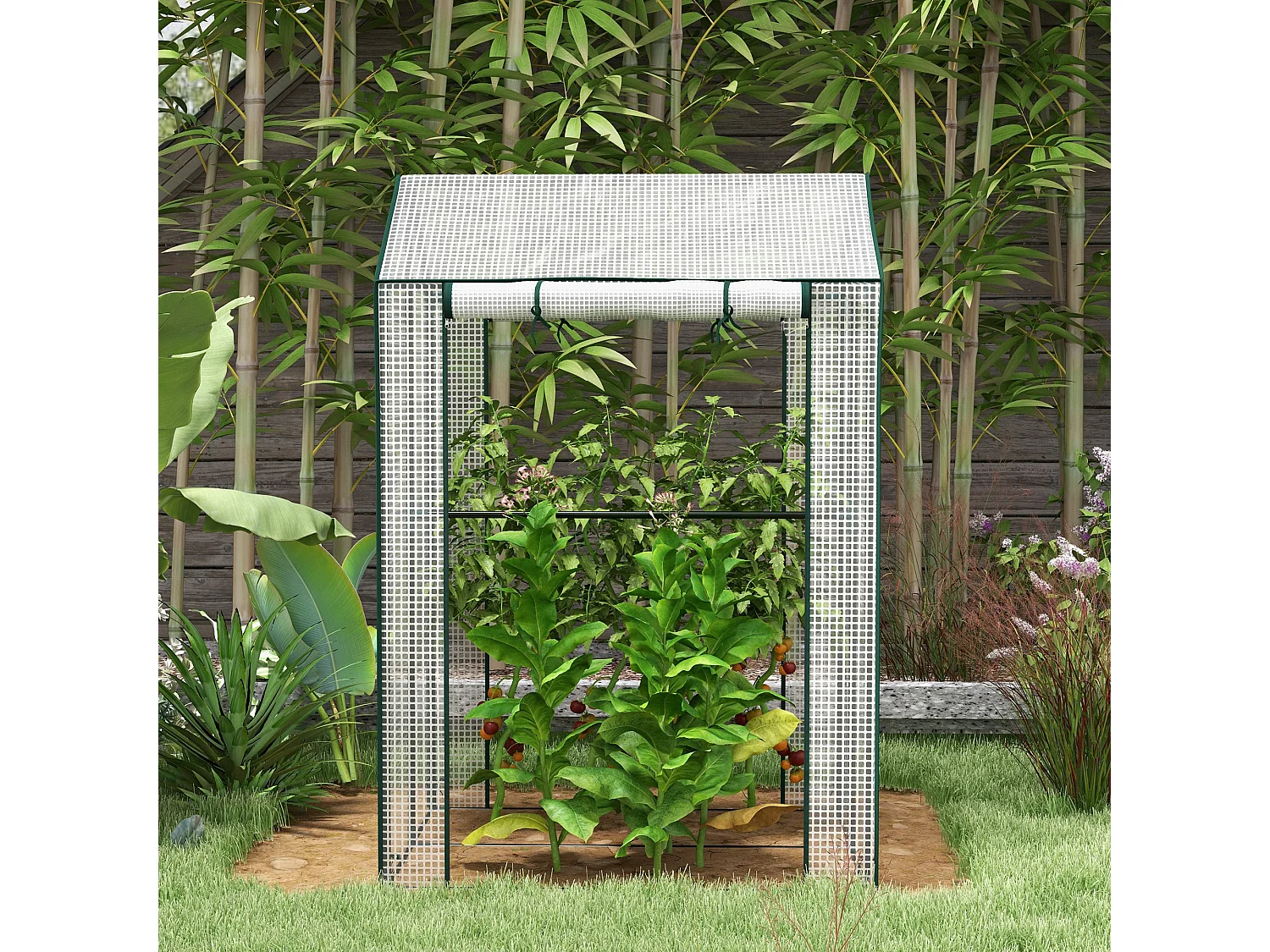 Outsunny Greenhouse with 2 Roll-up Doors and Vent Holes, 100x80x150cm