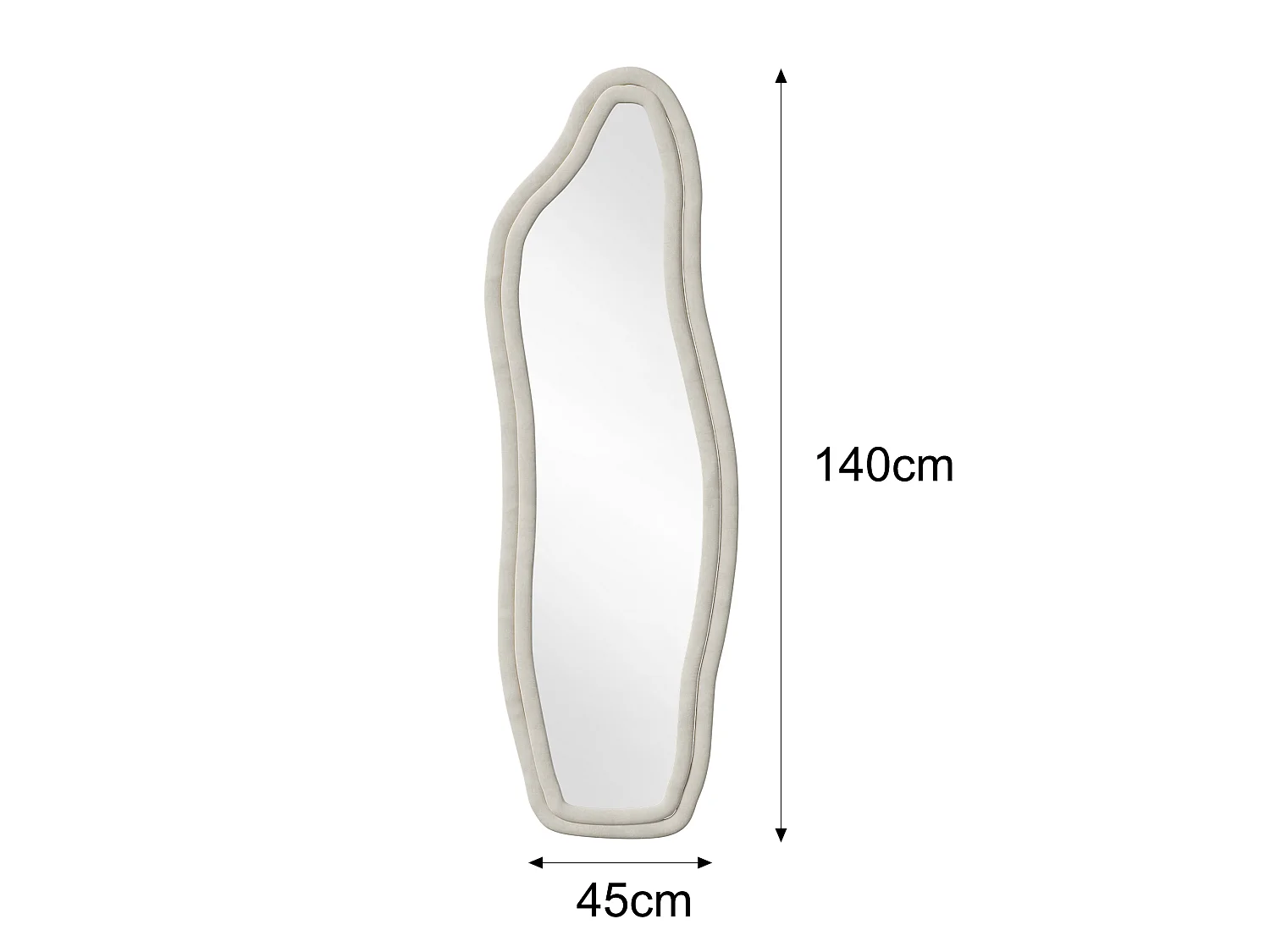 Miroir irrégulier 140×45 cm avec cadre en velours Blanc – Design moderne, verre trempé HD