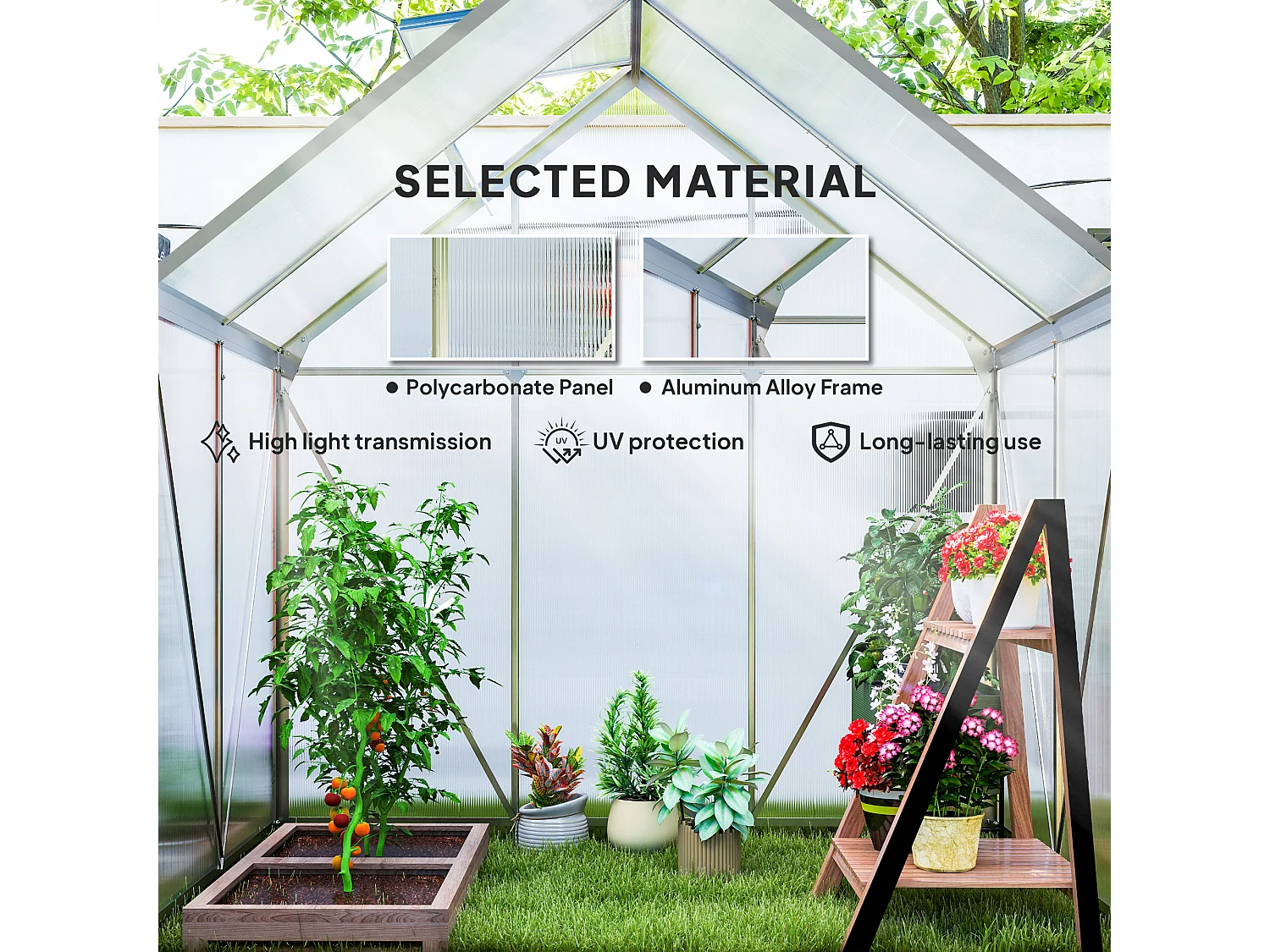 Outsunny Polycarbonate Walk-in Garden Greenhouse w/ Sliding Door Silver Tone