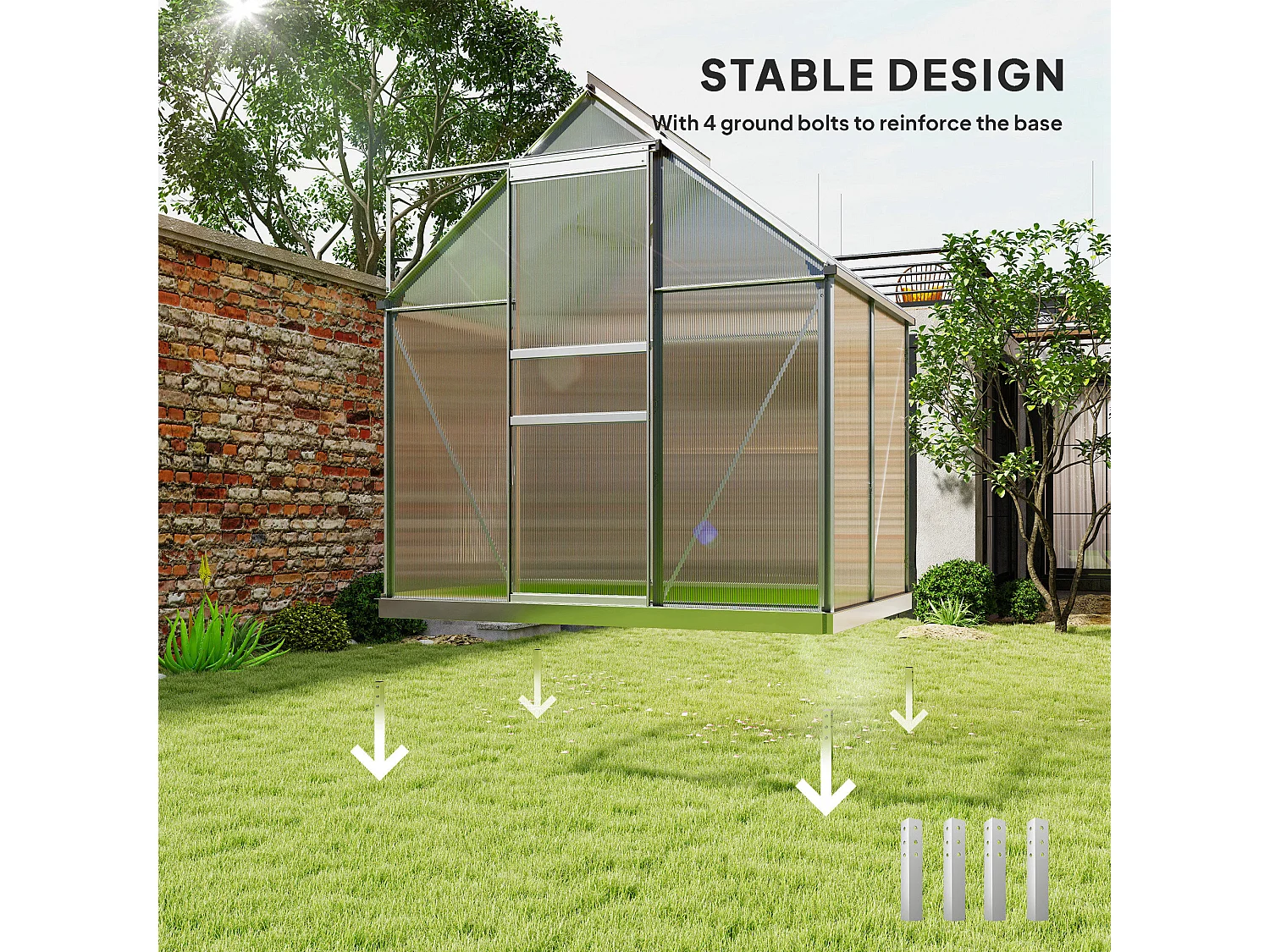 Outsunny Polycarbonate Walk-in Garden Greenhouse w/ Sliding Door Silver Tone