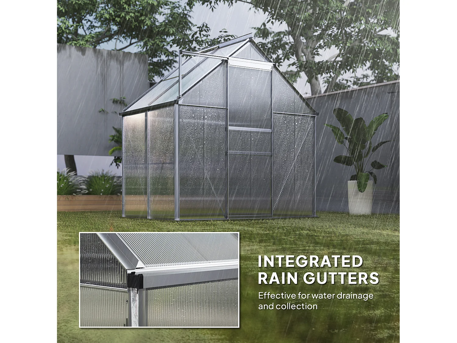 Outsunny Polycarbonate Walk-in Garden Greenhouse w/ Sliding Door Silver Tone