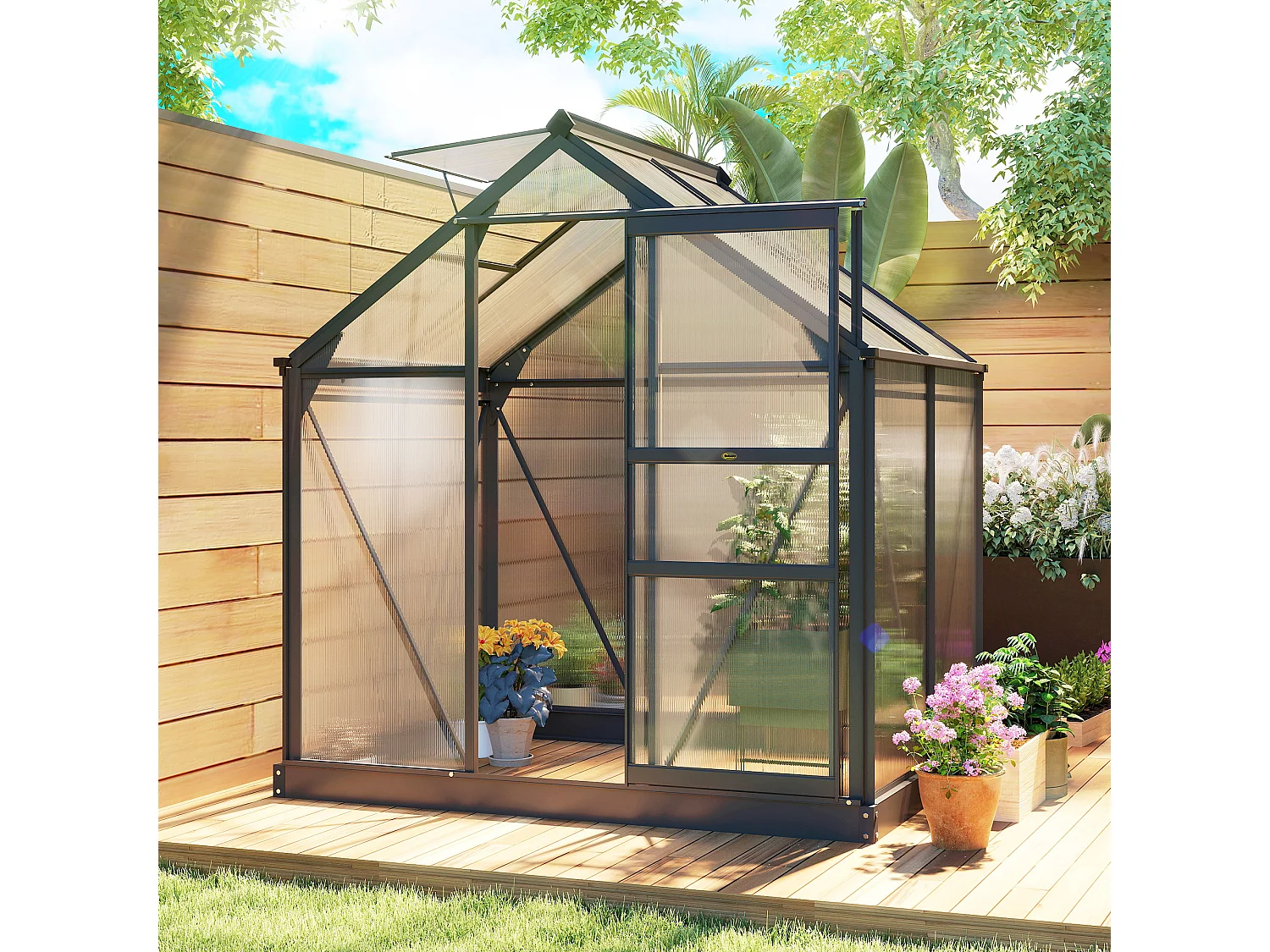 Outsunny 6x4ft Walk-In Polycarbonate Greenhouse Plant Grow Galvanized Aluminium