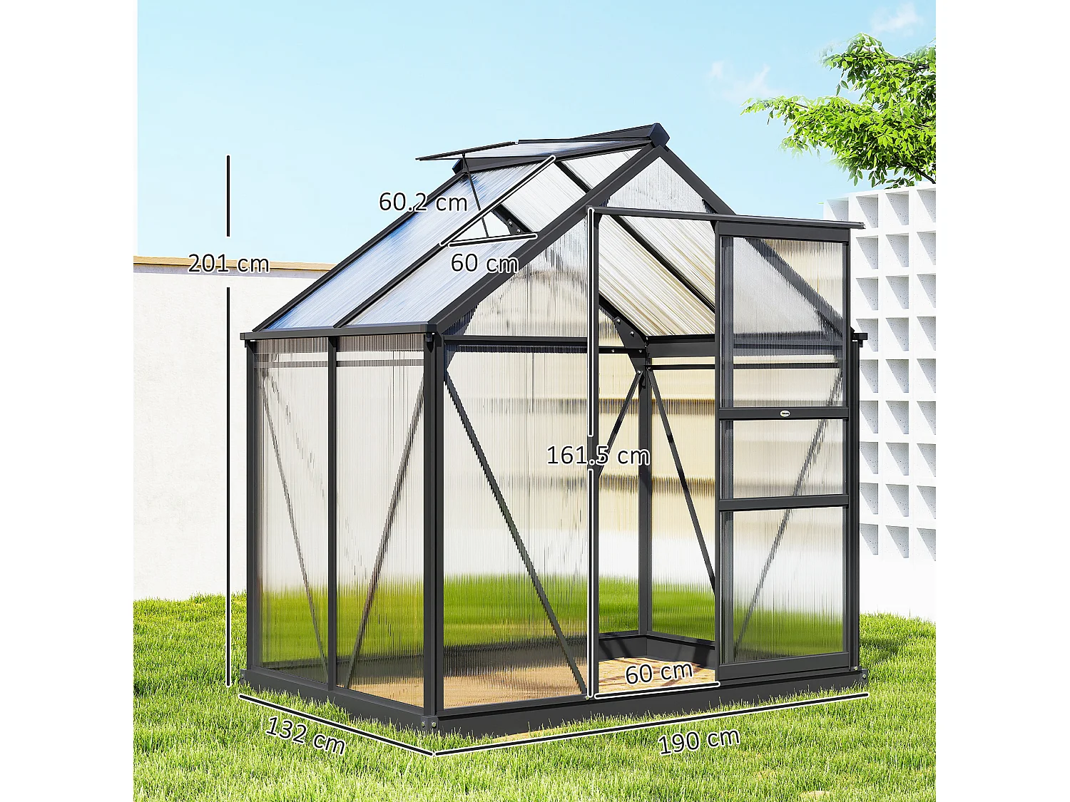 Outsunny 6x4ft Walk-In Polycarbonate Greenhouse Plant Grow Galvanized Aluminium