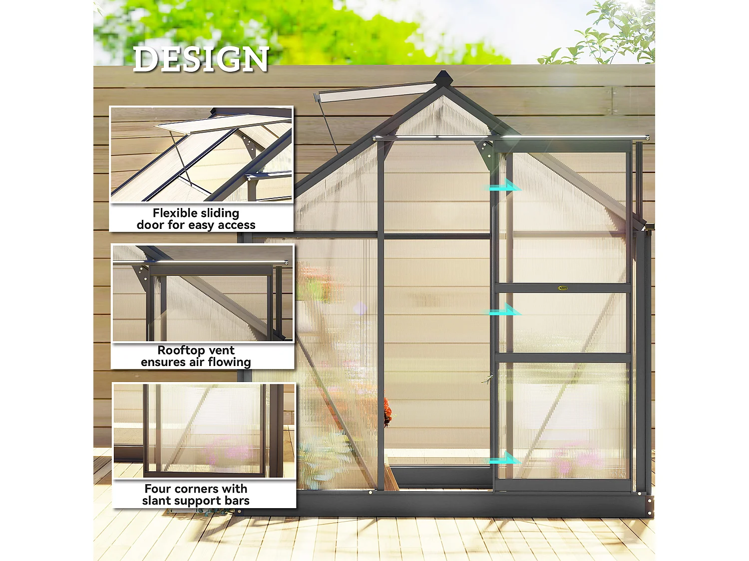 Outsunny 6x4ft Walk-In Polycarbonate Greenhouse Plant Grow Galvanized Aluminium