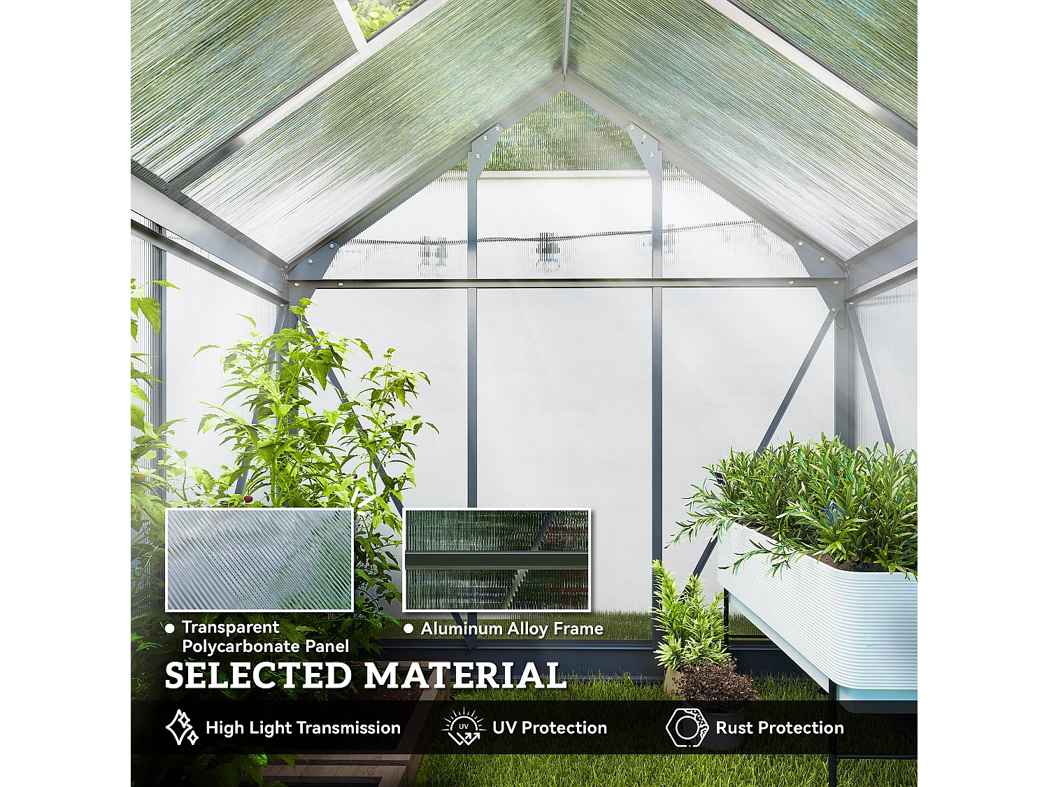 Outsunny 6x4ft Walk-In Polycarbonate Greenhouse Plant Grow Galvanized Aluminium