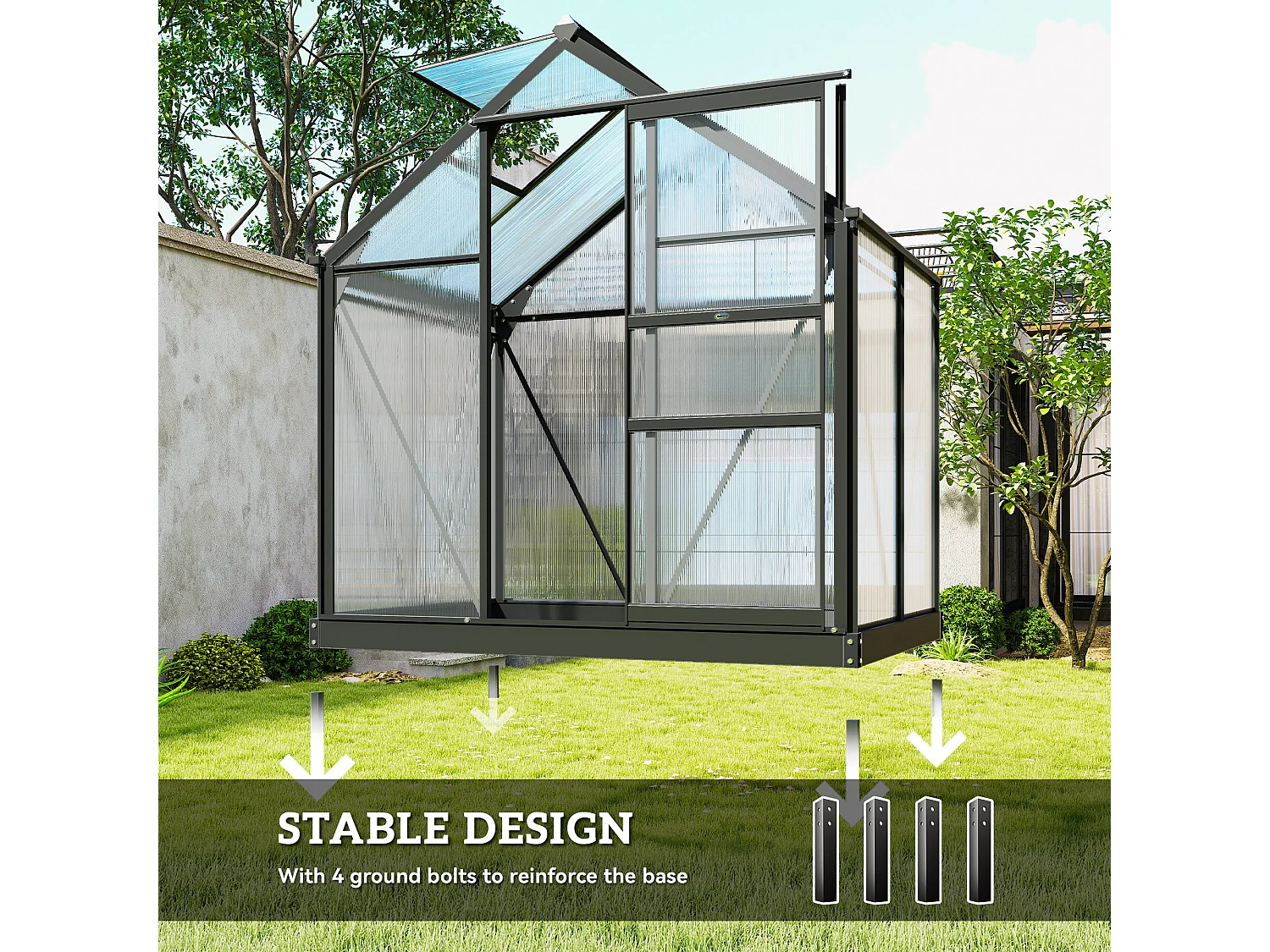 Outsunny 6x4ft Walk-In Polycarbonate Greenhouse Plant Grow Galvanized Aluminium