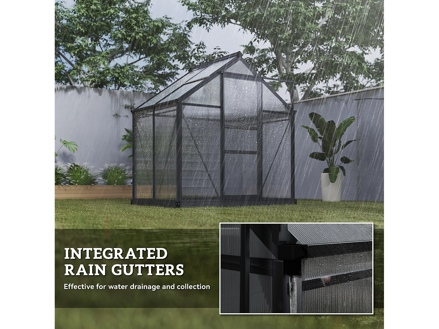Outsunny 6x4ft Walk-In Polycarbonate Greenhouse Plant Grow Galvanized Aluminium
