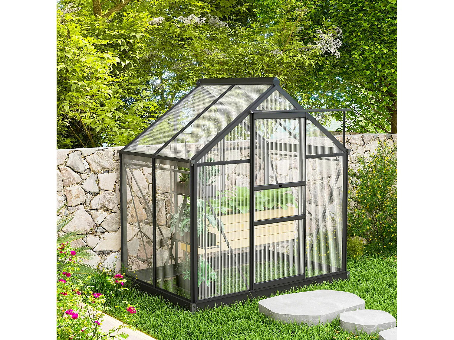 Outsunny 6x4ft Walk-In Polycarbonate Greenhouse Plant Grow Galvanized Aluminium