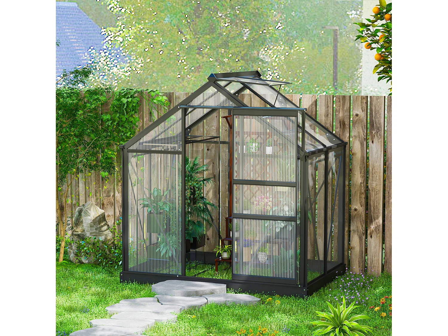 Outsunny 6x4ft Walk-In Polycarbonate Greenhouse Plant Grow Galvanized Aluminium