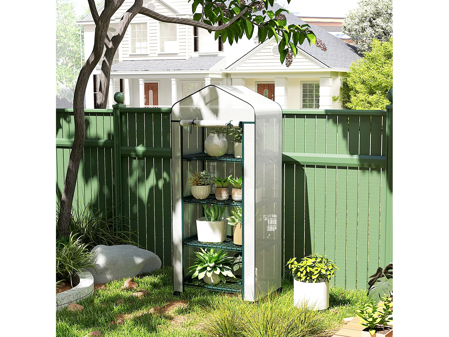 Outsunny Mini Greenhouse 4-Tier Portable Plant House Shed PE Cover, White