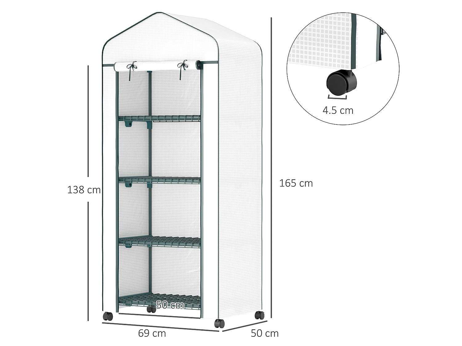 Outsunny Mini Greenhouse 4-Tier Portable Plant House Shed PE Cover, White