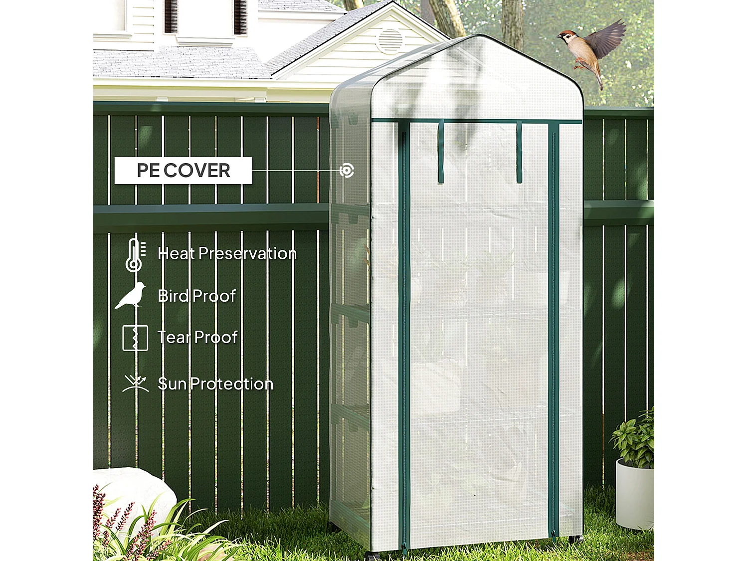 Outsunny Mini Greenhouse 4-Tier Portable Plant House Shed PE Cover, White