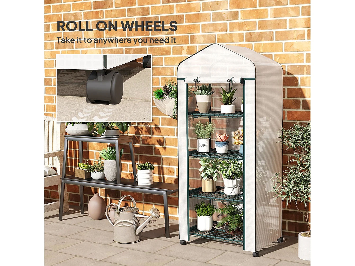 Outsunny Mini Greenhouse 4-Tier Portable Plant House Shed PE Cover, White