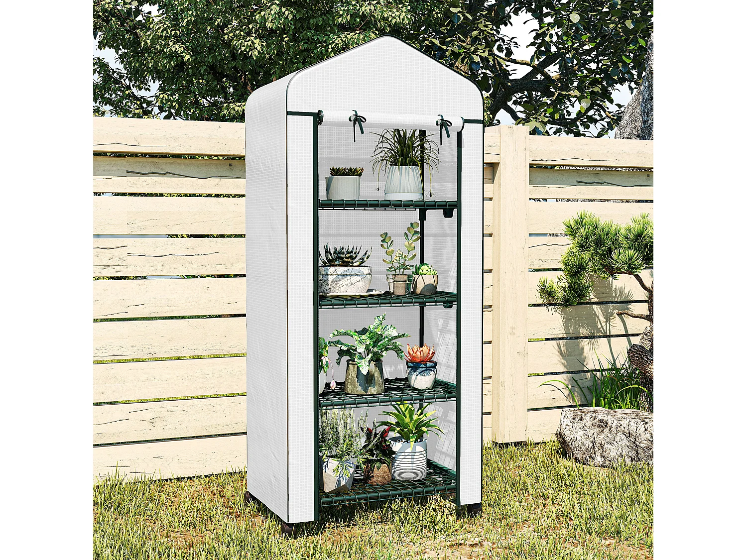 Outsunny Mini Greenhouse 4-Tier Portable Plant House Shed PE Cover, White