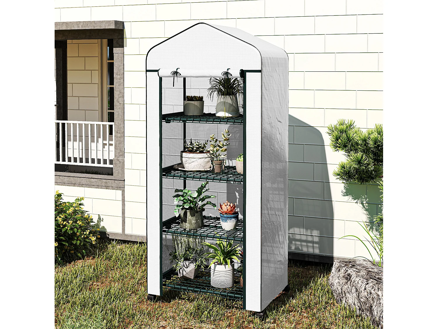 Outsunny Mini Greenhouse 4-Tier Portable Plant House Shed PE Cover, White