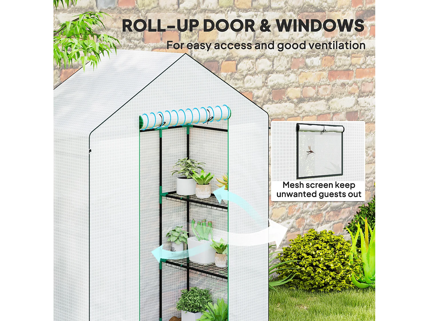 Outsunny Walk-in Greenhouse with 4 Shelves, Outdoor Small Greenhouse, White
