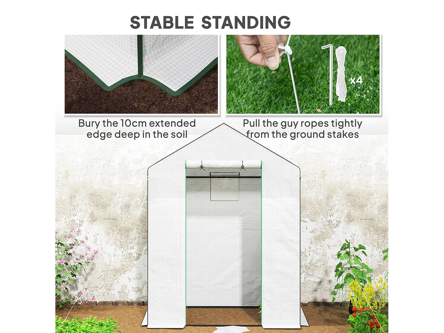 Outsunny Walk-in Greenhouse with 4 Shelves, Outdoor Small Greenhouse, White