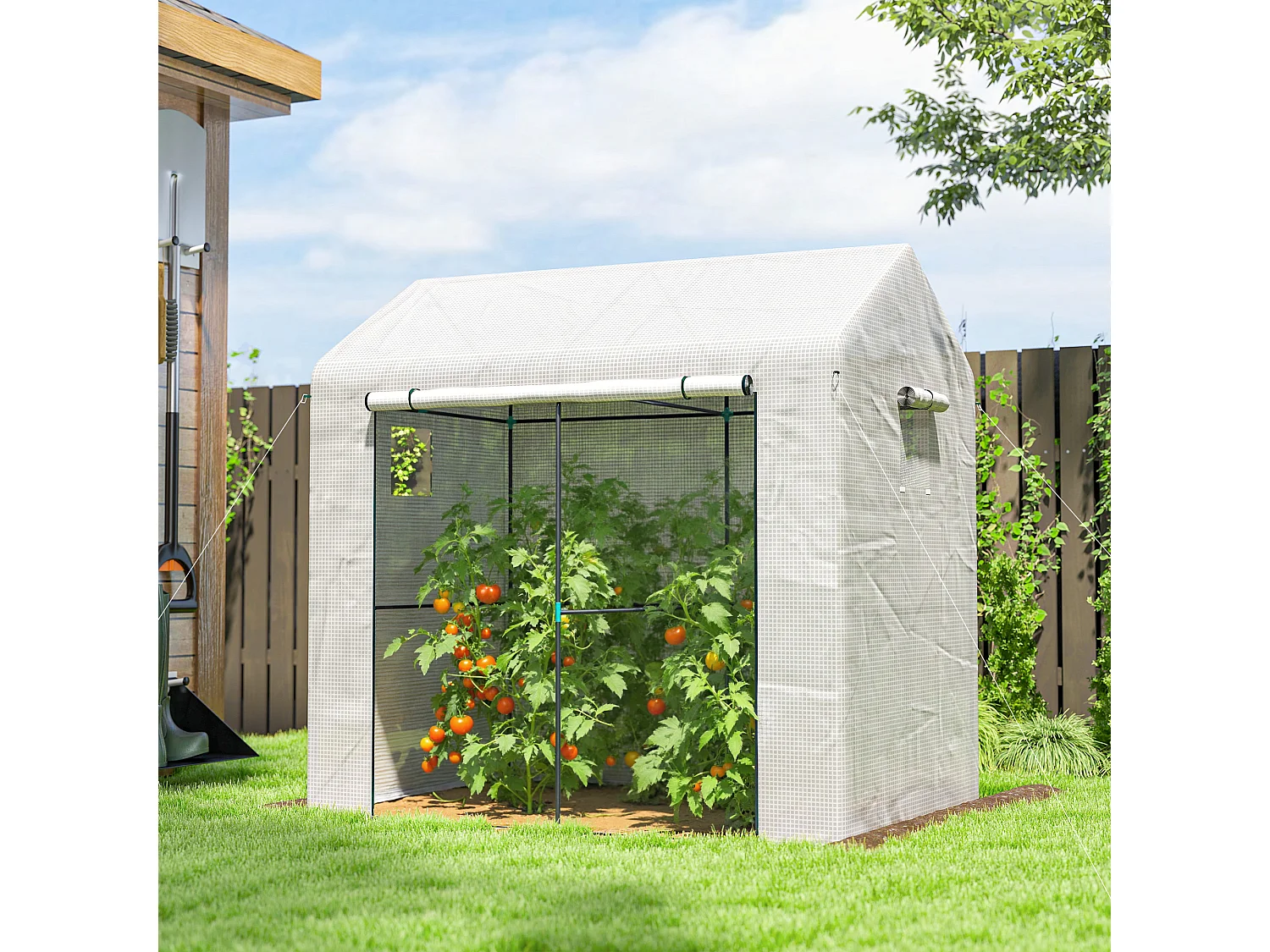 Outsunny Walk-in Greenhouse, Green House with Mesh Windows, White